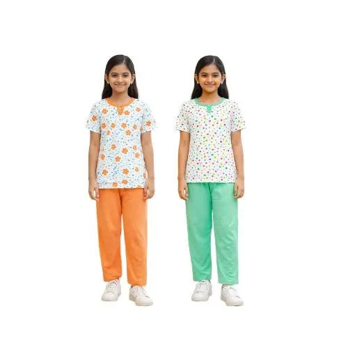 Girls Soft Cotton Printed White Pyjama Set – Skin Friendly Everyday Comfort Wear